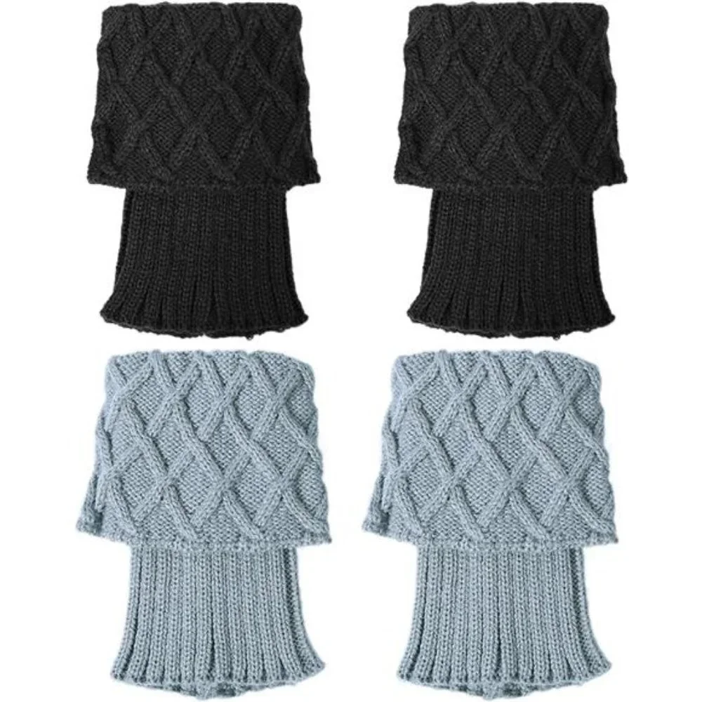 2 Pairs Women's Boot Cuffs Winter Short Cable Knit Leg Warmers Boot Socks Gifts